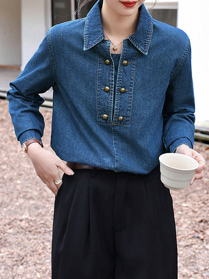 Long Sleeves Loose Buttoned Split-joint Lapel Blouses&shirts Tops