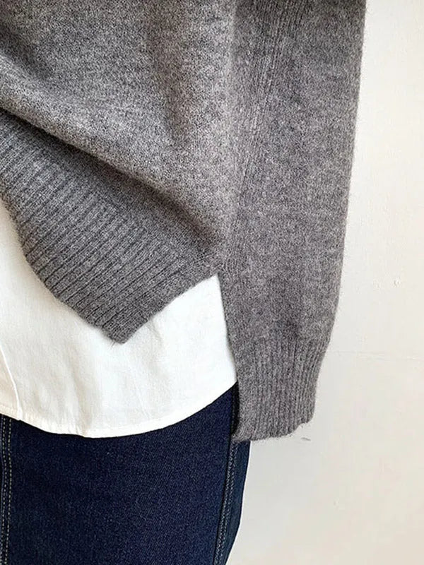 High-low Loose Color Split-joint Split-side Round-neck Knitwear Vest Top
