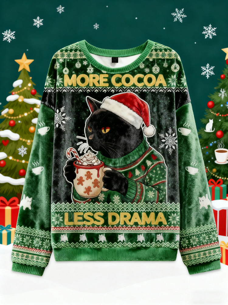 Comstylish More Cocoa Less Drama Christmas Ugly Flannel Sweater