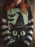 Comstylish Halloween Witch Black Cat Striped Hooded Sweater