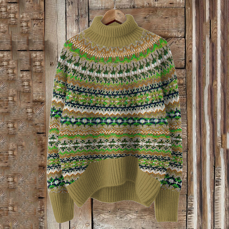 Vintage Icelandic Geometric Knit Thermal Turtleneck Sweater elevenforest