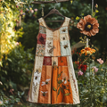 Women's Vintage Wildflowers And Bees Art Embroidery Short Dress elevenforest