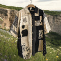 Men's Retro Patchwork Contrast Color Linen Shirt elevenforest