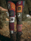 Vintage Moon & Sun Crochet Patchwork Cozy Leggings elevenforest