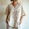 Vintage Floral Lace Art Comfy V Neck T Shirt elevenforest