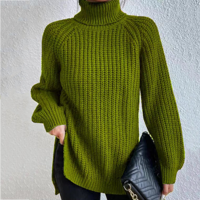 Retro Mid Length Raglan Sleeves High Lapel Split Sweater elevenforest
