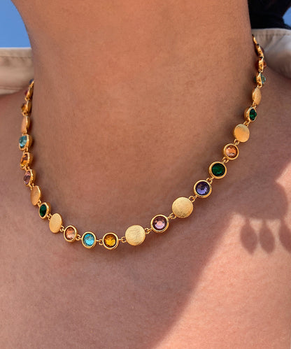 Golden Multicolored Gem Stone Necklace