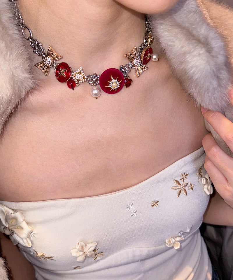 Stylish Colorblock Stainless Steel Zircon Snowflake Necklace