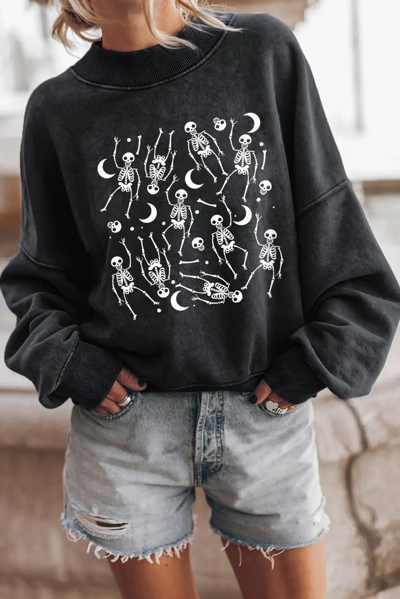 Skeleton Print Drop Sleeve Sweatshirt