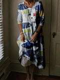 Vintage Fish Japanese Art Linen Blend Comfy Midi Dress elevenforest