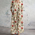 Women's Vintage Floral Art Cozy Linen Dress elevenforest