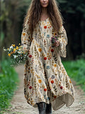Vintage Boho Flowers Embroidered Linen Blend Maxi Dress elevenforest
