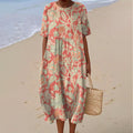 Women's Vintage Floral Print Short Sleeve Crew Neck Dress elevenforest