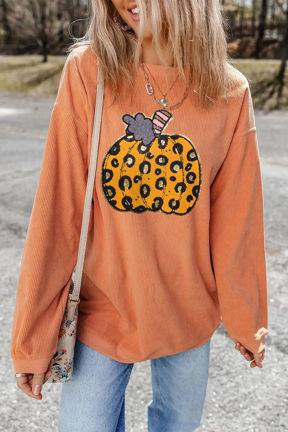 Leopard Pumpkin Ribbed Sweatshirt