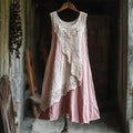 Vintage Lace Patchwork Cozy Linen Tank Dress elevenforest
