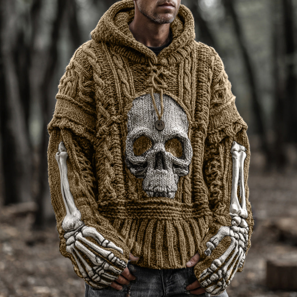 Men's Vintage Viking-style Skull-patterned Warm Sweater elevenforest