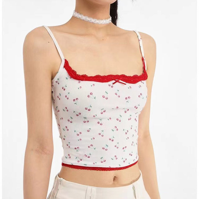 Lace Patchwork Camisole Top Summer Crop Top Backless Sleeveless Tops Y2k Clothes