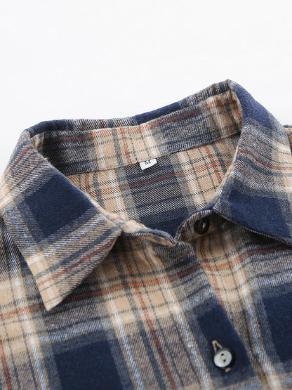 Long Sleeves Loose Plaid Split-joint Lapel Blouses
