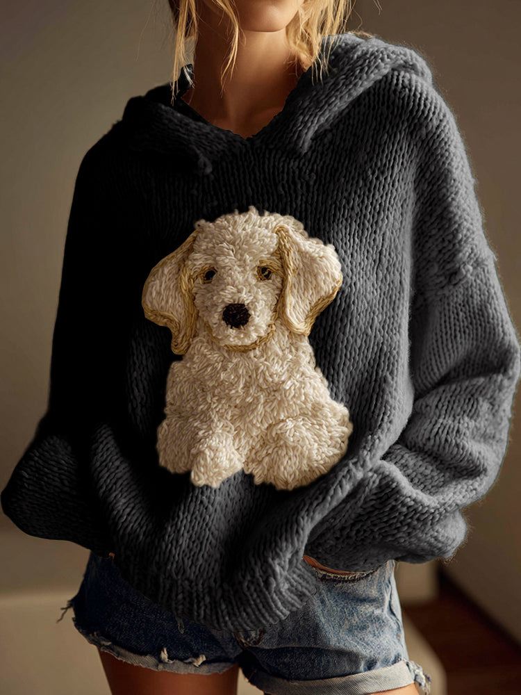 Classic Fuzzy Golden Retriever Dog Felt Cozy Knit Hooded Sweater elevenforest
