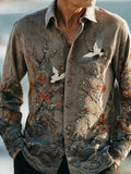 Vintage Japanese Floral Embroidery Men's Linen Long Sleeve Shirt elevenforest