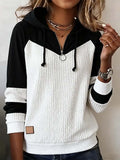 Women'S Casual Contrast Color Long-Sleeved Hooded Sweatshirt 
