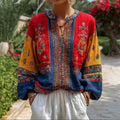 Women's Venezuelan Floral Pattern Linen Blend T-shirt elevenforest
