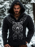 Men's Viking Wolf Celtic Chunky Hooded Sweater elevenforest