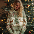 Comstylish Christmas Atmosphere Woman's Hooded Knitted Sweater