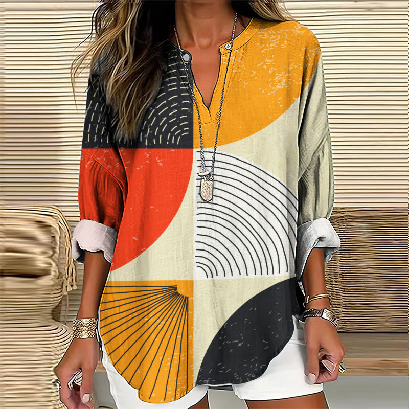 Comstylish Women's Vintage Abstract Painting Art Print Shirt