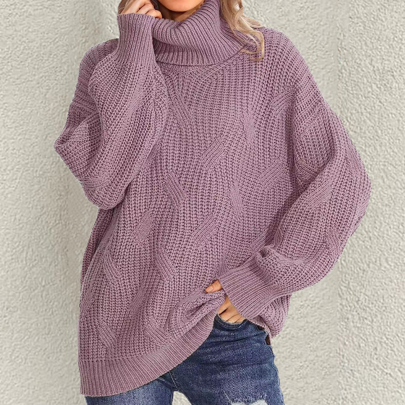 Retro Loose Turtleneck Cable Knitted Long Sleeve Sweater elevenforest