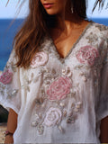 Ladies' Vintage Embroidery Flower Retro Lightweight Short Sleeved Top elevenforest