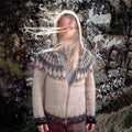 Vintage Khaki Iceland Jacquard Zipper Up Hooded Sweater elevenforest