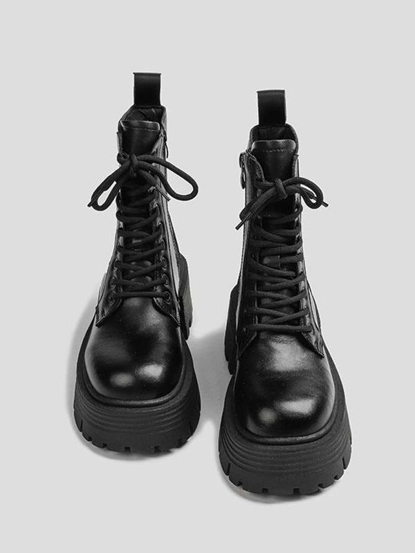 Lace-up Round-toe Split-joint Boots Platform Shoes