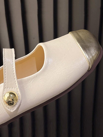 Contrast Color Shallow Cut Split-joint Square-toe Flats Mary Janes Slippers&mules