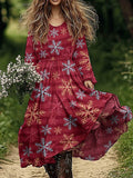 Women's Christmas Tree Pattern Cotton and Linen Dress