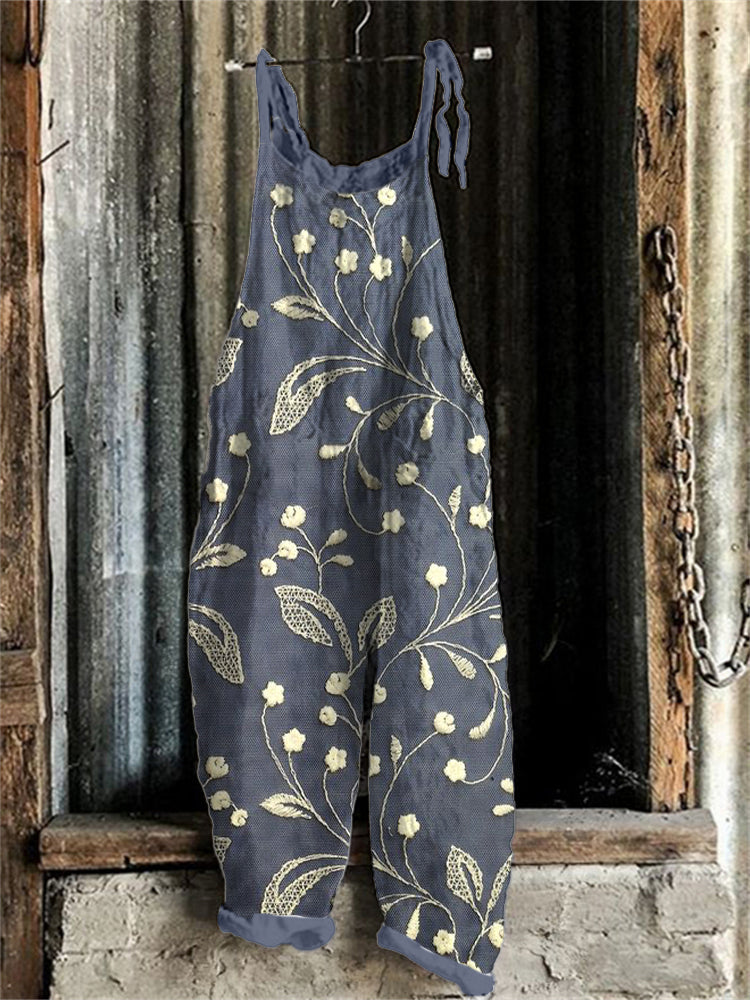 Women's Floral Embroidered Linen Blend Jumpsuit elevenforest
