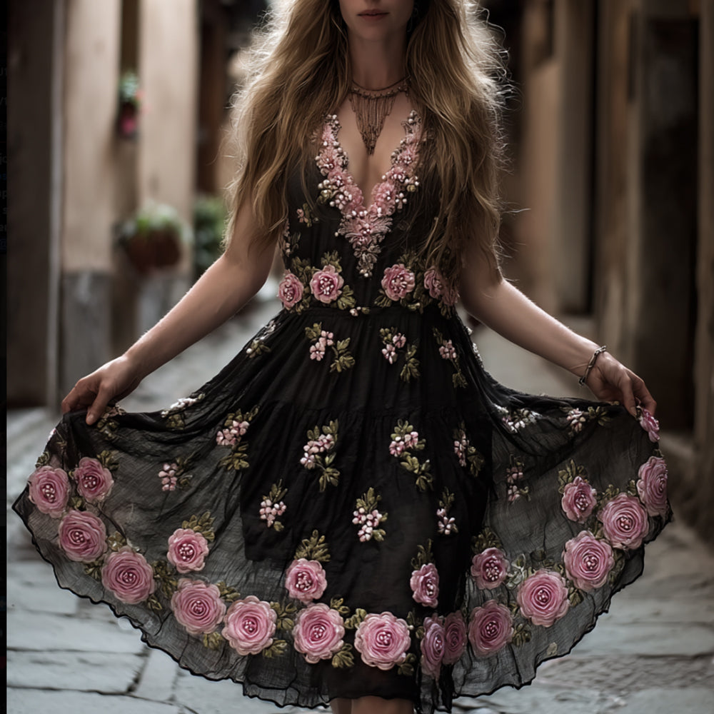 Bohemian Three-dimensional Embroidery Floral Camisole Dress elevenforest