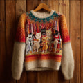 Cat Cat Band Flannel Crew Neck Sweater elevenforest