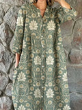 Women's Retro Floral Pattern Cotton Shirt Dress