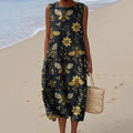 Women's Bees And Flowers Botanical Art Print Crew Neck Tank Midi Dress elevenforest