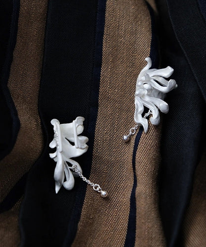 Diy Light Grey Sterling Silver Petal Tassel Stud Earrings