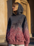 Vintage Pink Roses Embroidered Gradient Hoodie elevenforest