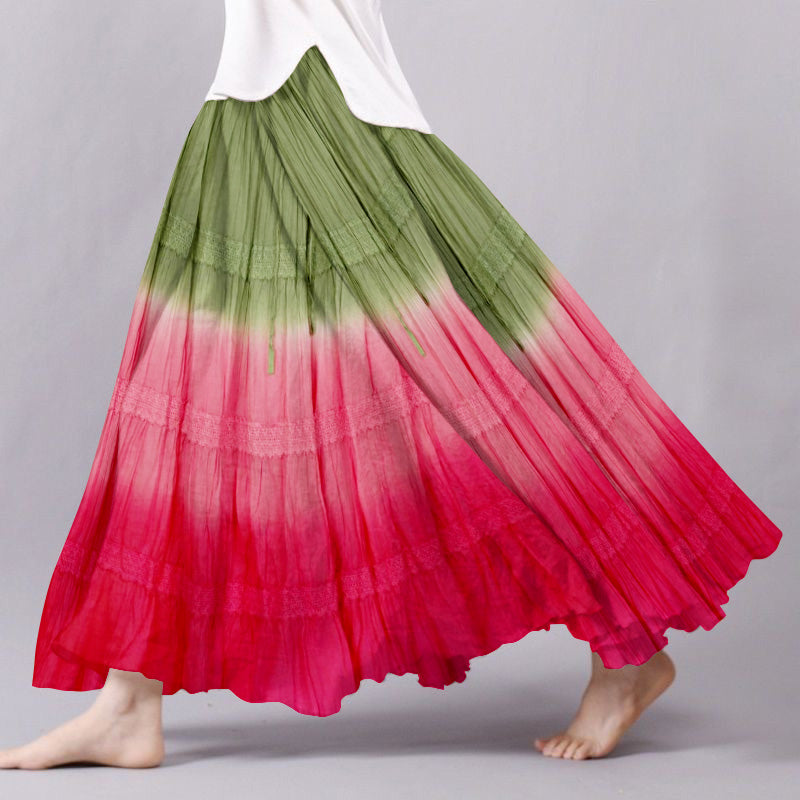 Vintage Summer Watermelon Contrast Colors Pattern Flowy Wide Skirt elevenforest