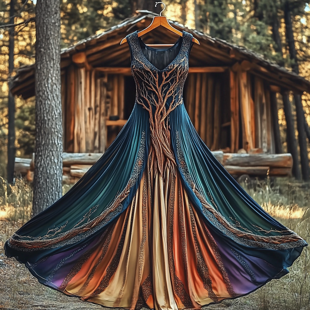 Women's Vintage Viking Color Tree Of Life Art Print Dress elevenforest