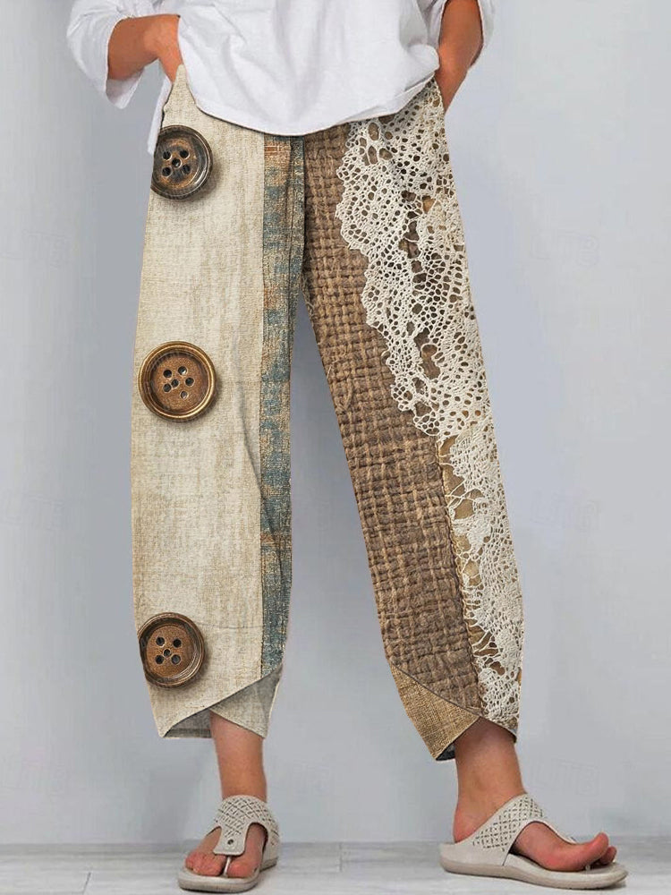 Vintage Lace Patchwork Linen Blend Pants elevenforest