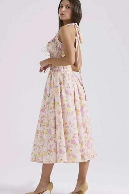 Abigail Printed Halterneck Corset Midi Dress