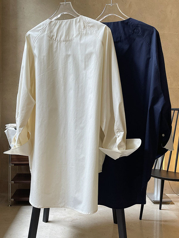 Urban Long Sleeves Loose Contrast Color Round-neck Blouses&shirts Tops
