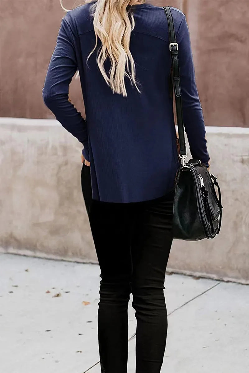 Patchwork Buttons V Neck T-shirts(6 Colors)