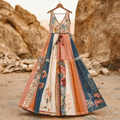 Women's Vintage Bohemian Floral Patch V-neck Cotton And Linen Dress elevenforest