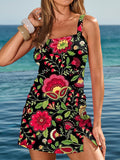 Retro Flower Print Square Neck Tankini Set